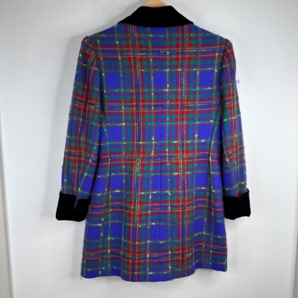 VTG Carlisle Wool Plaid Pea Coat 2 Double Breasted Velvet Old Money Retro Twee - Picture 5 of 13